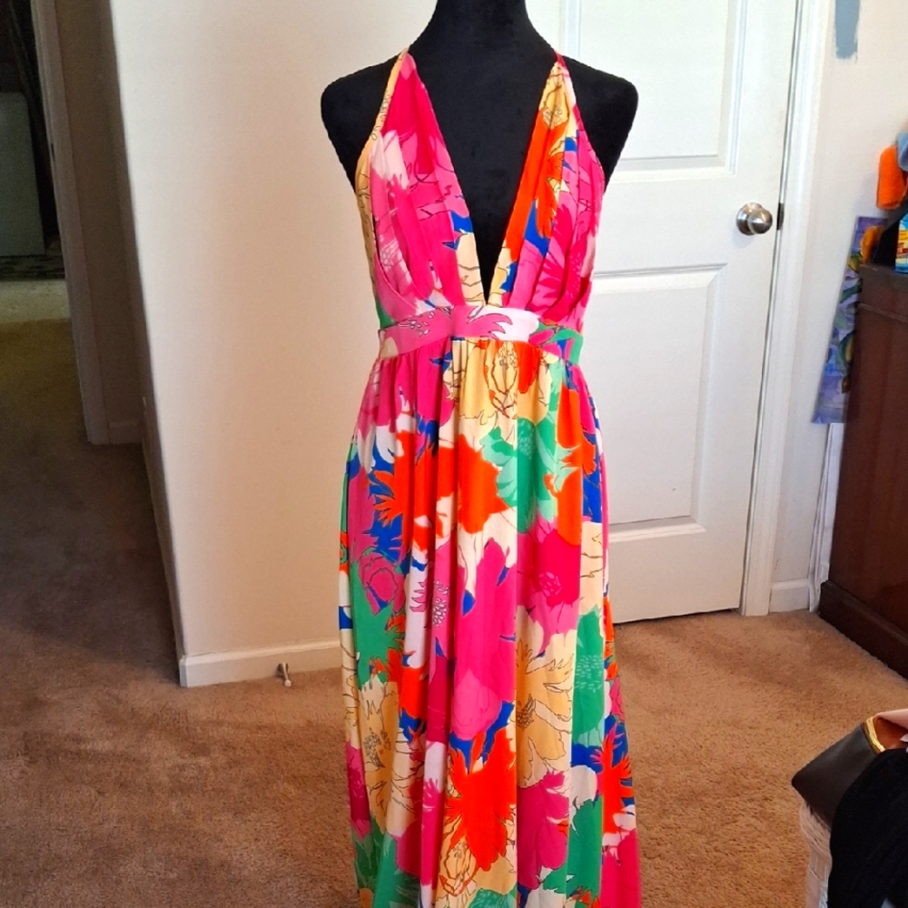 Vibrant Floral Halter Maxi Dress
